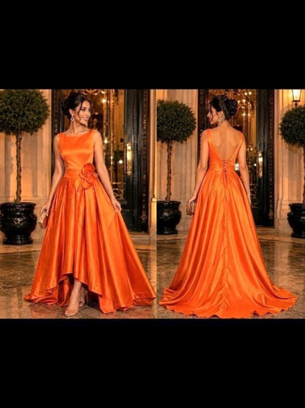 Satin Maxi Dress in Orange